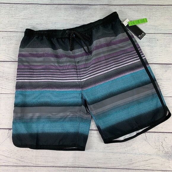 Burnside sz XL Swim Trunks Inner Liner Striped Design Elastic Waist Inseam 9" - Picture 1 of 8